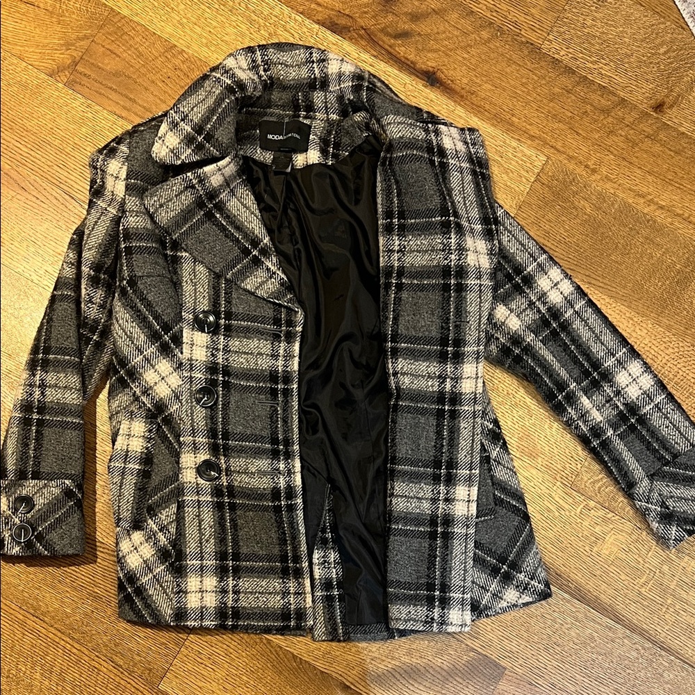 Moda International Black and White Checkered Coat
